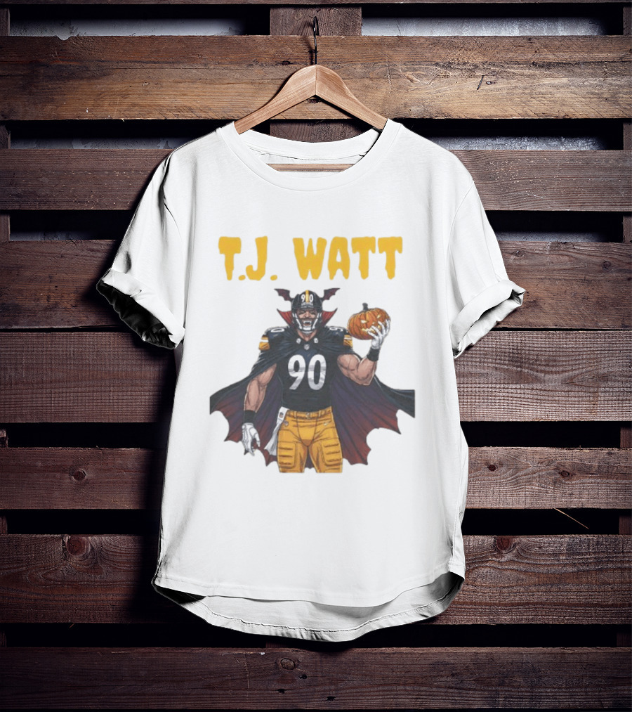 T.J. Watt Pittsburgh Steelers Halloween Dracula 90 Football Pumpkin T-Shirt