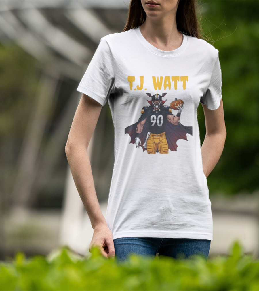 T.J. Watt Pittsburgh Steelers Halloween Dracula 90 Football Pumpkin T-Shirt