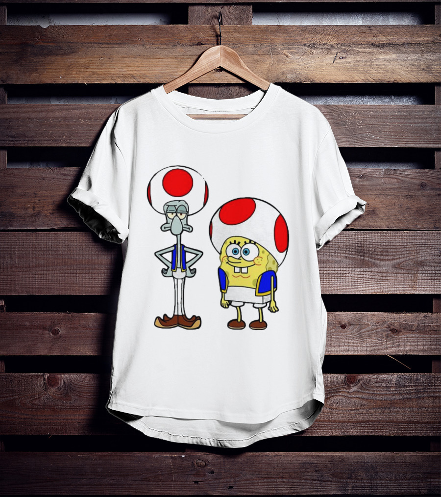 Toad Squidward Spongebob Crossover Super Mario Game Characters T-Shirt