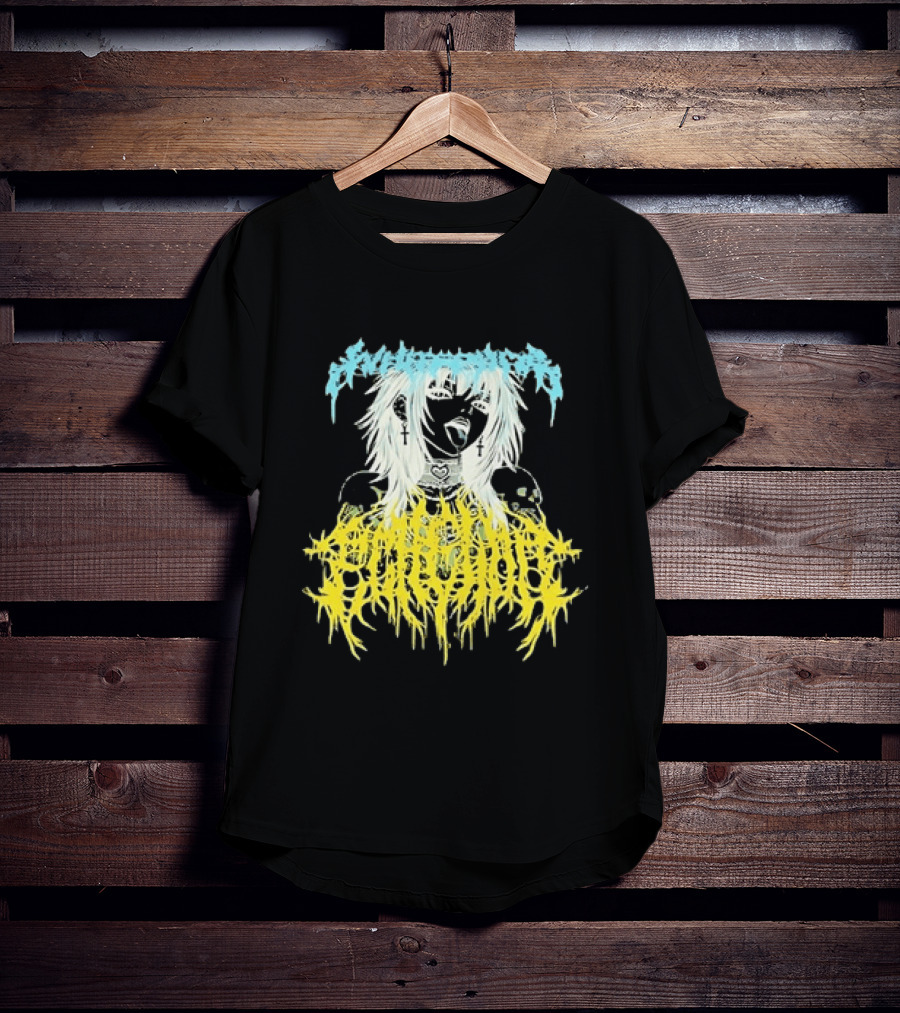 Anime Girl Emo Goth Aesthetic Crybaby Hardcore Chained Heart Cross Earrings T-Shirt