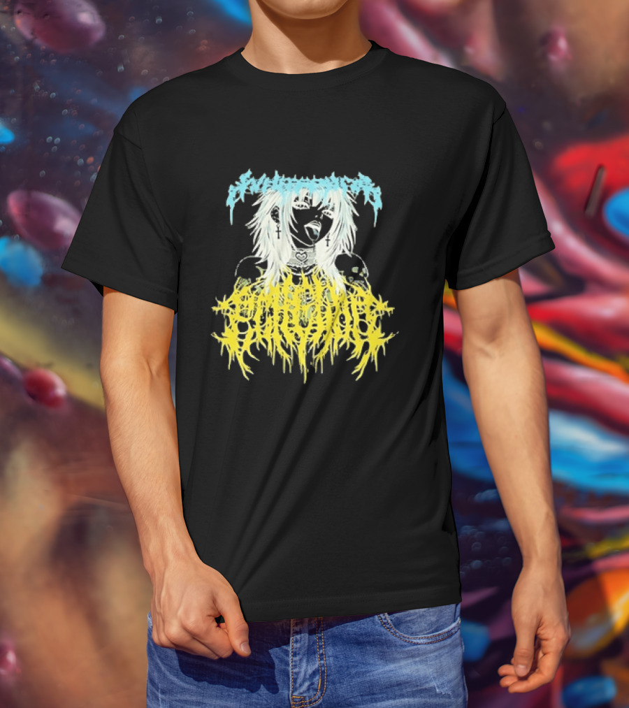 Anime Girl Emo Goth Aesthetic Crybaby Hardcore Chained Heart Cross Earrings T-Shirt