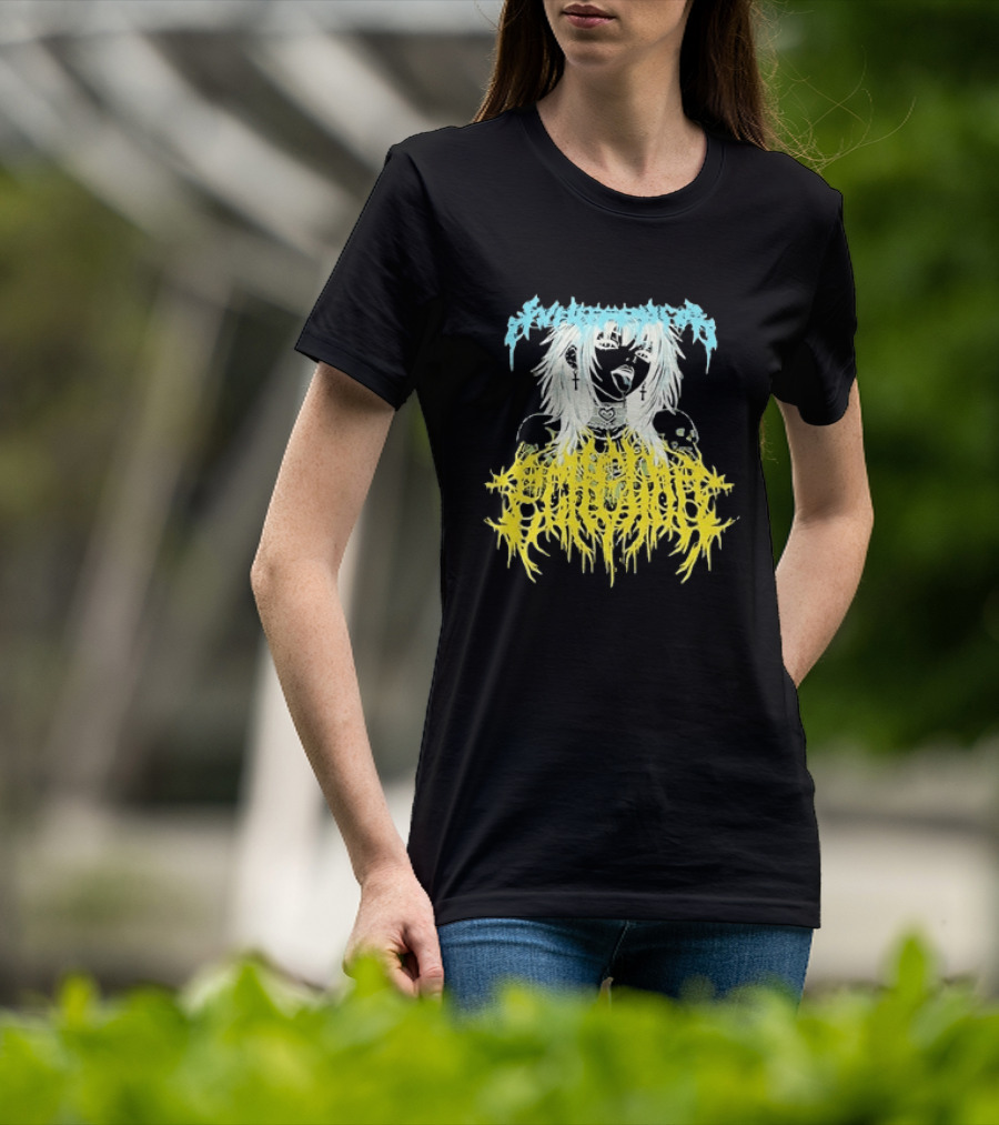 Anime Girl Emo Goth Aesthetic Crybaby Hardcore Chained Heart Cross Earrings T-Shirt