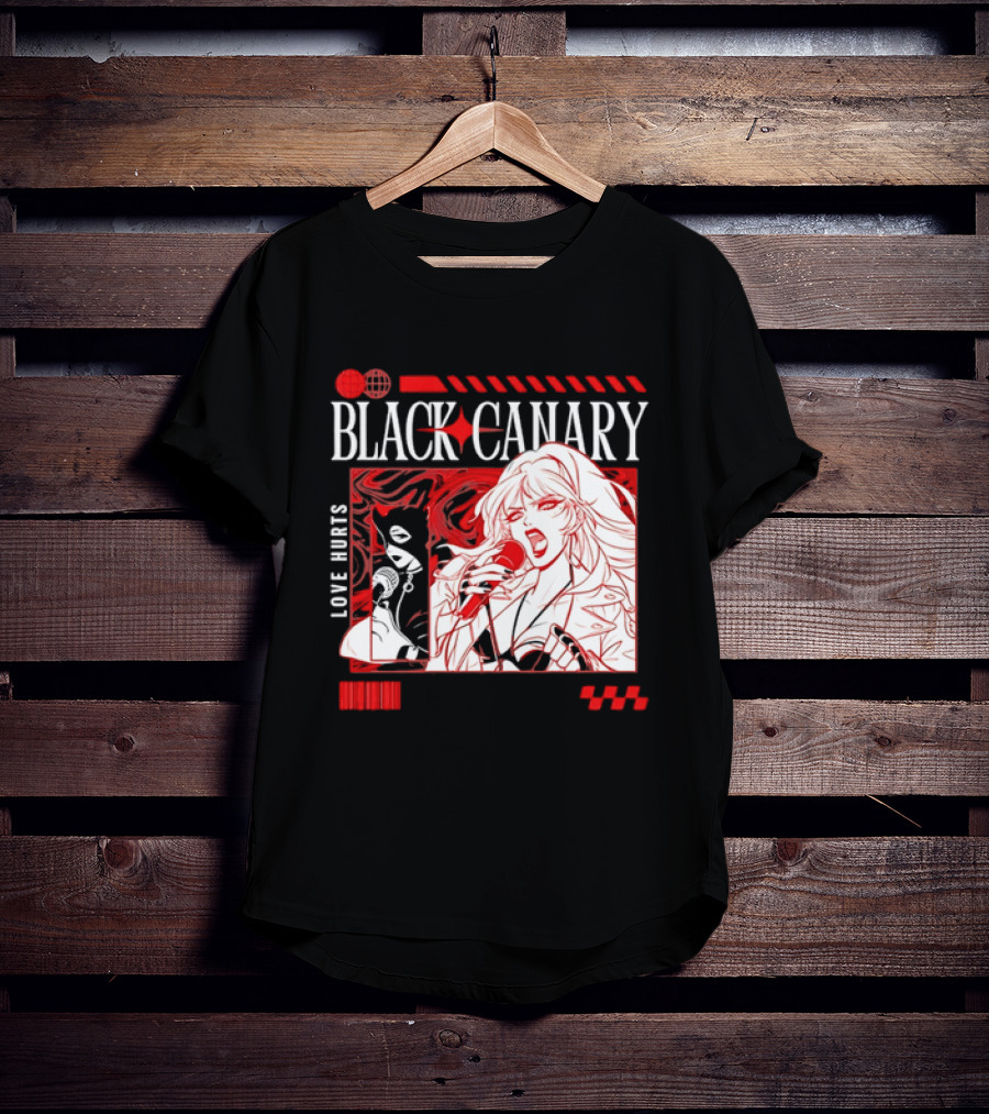 Black Canary Love Hurts DC Comics Superhero Microphone Music Scene T-Shirt