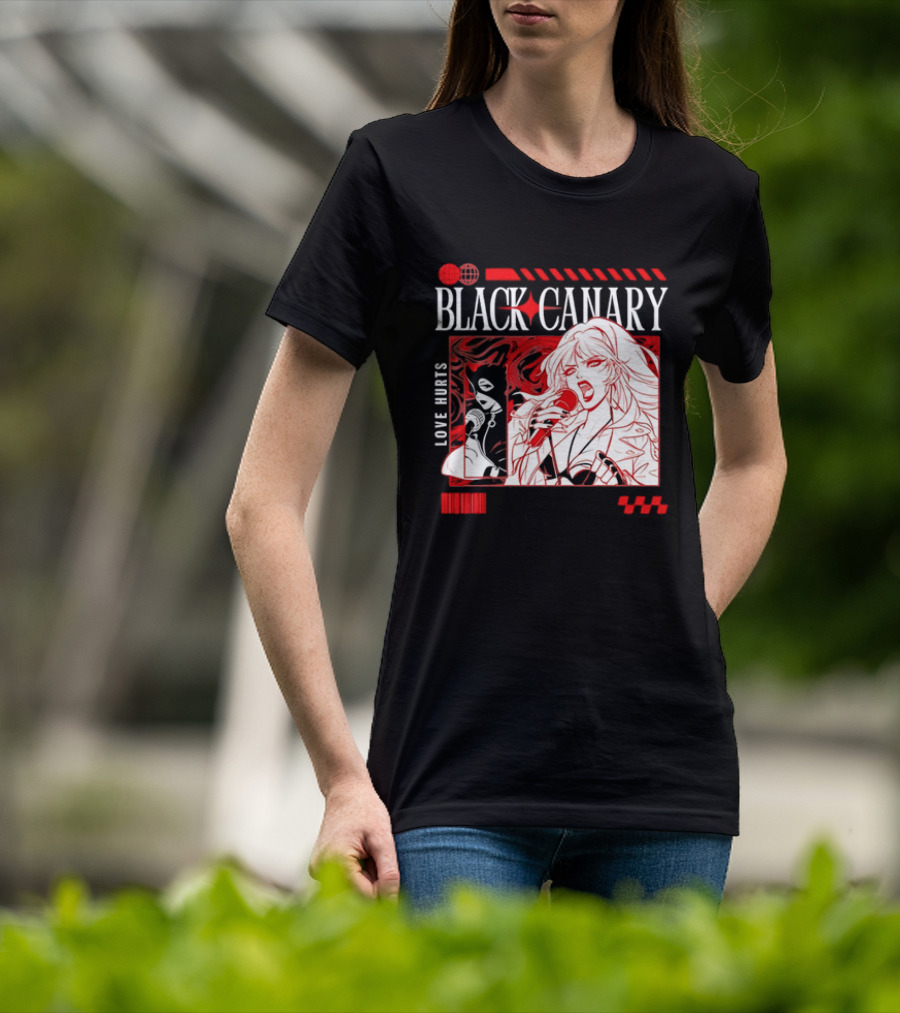 Black Canary Love Hurts DC Comics Superhero Microphone Music Scene T-Shirt
