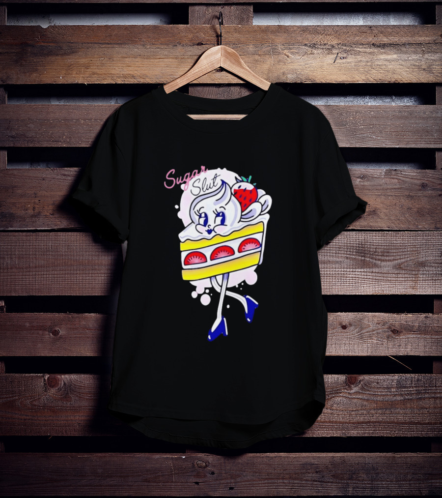 Sugar Slut Strawberry Cake Cartoon Slice With Whipped Cream And Berries T-Shirt
