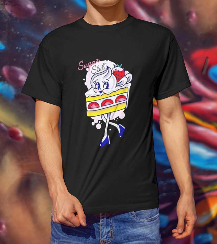 Sugar Slut Strawberry Cake Cartoon Slice With Whipped Cream And Berries T-Shirt