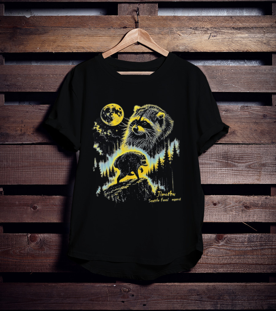 Timothy Seattle Feral Legend Raccoon Wildlife Moon Night Scene T-Shirt
