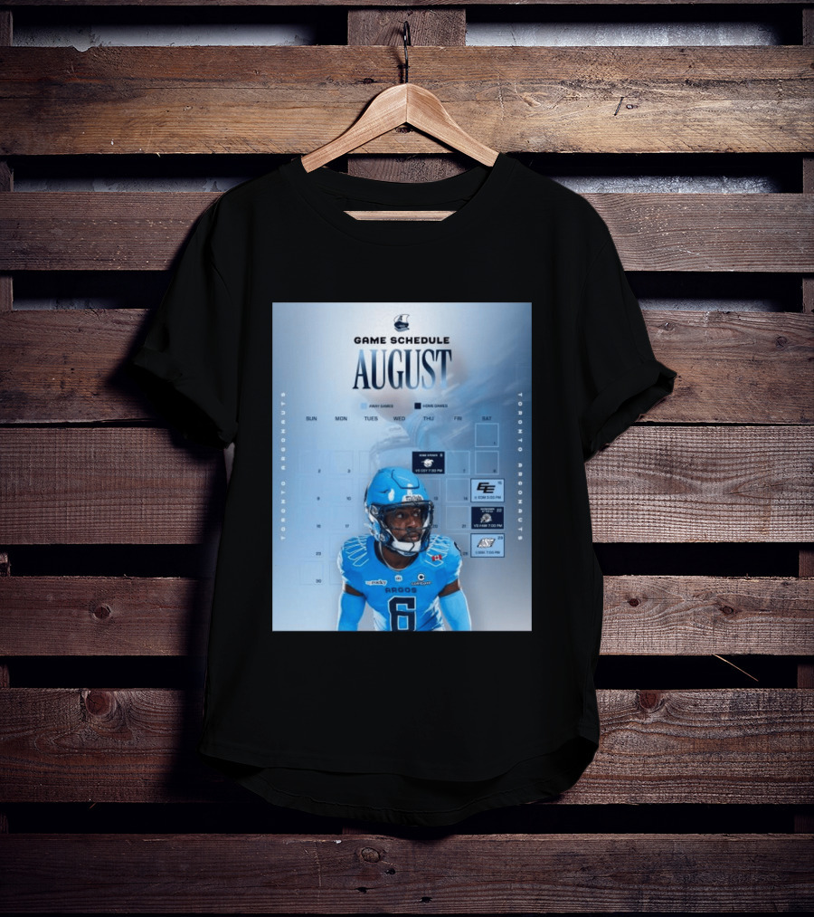 Toronto Argonauts August Game Schedule 2023 CFL Football Player Calendar T-Shirt