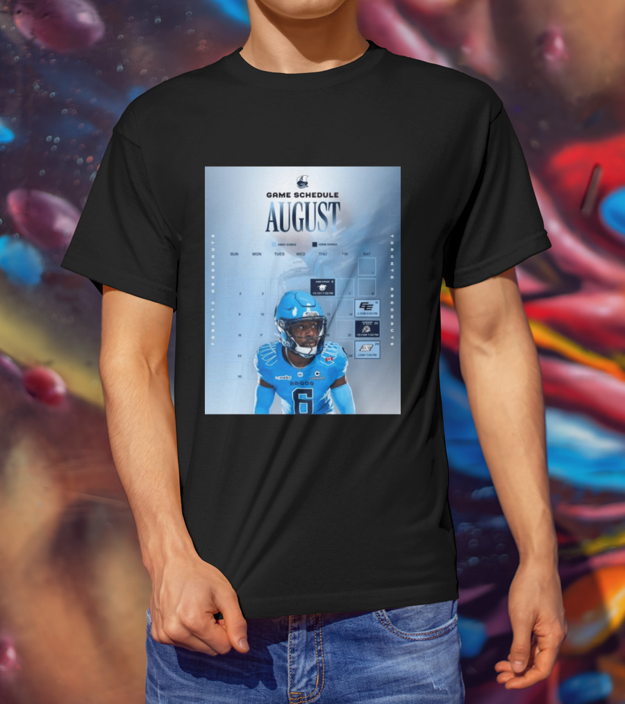 Toronto Argonauts August Game Schedule 2023 CFL Football Player Calendar T-Shirt