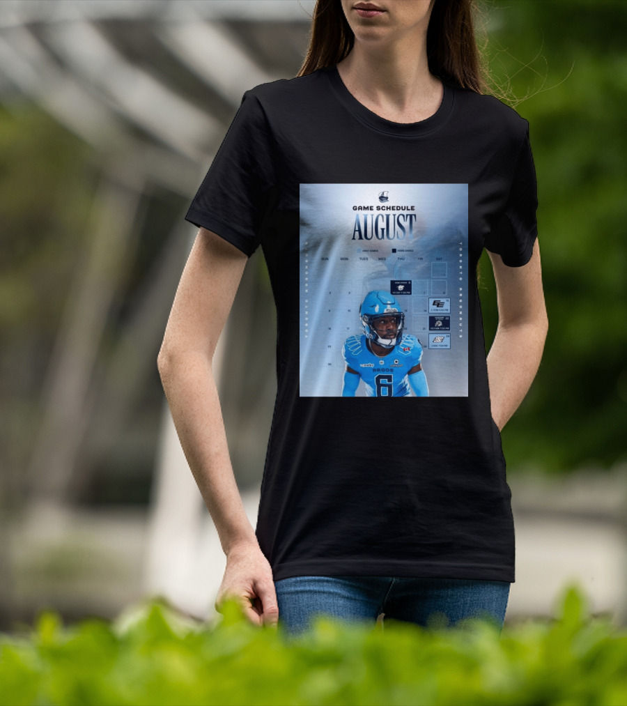 Toronto Argonauts August Game Schedule 2023 CFL Football Player Calendar T-Shirt