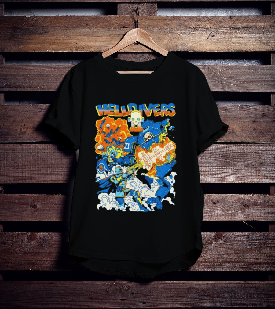 Helldivers Super Earth Soldier Combat Action Explosive Battle Scene T-Shirt