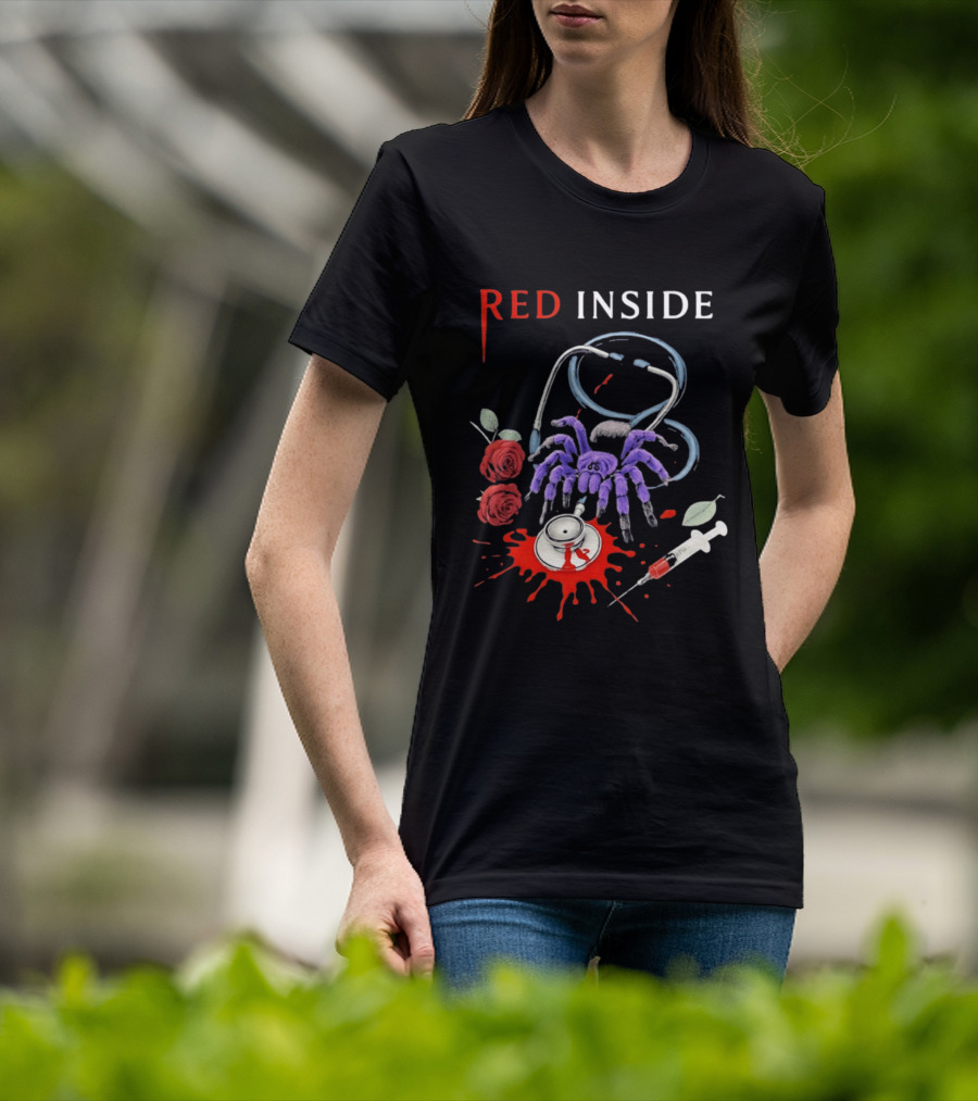 Red Inside Purple Tarantula Stethoscope Syringe Roses T-Shirt