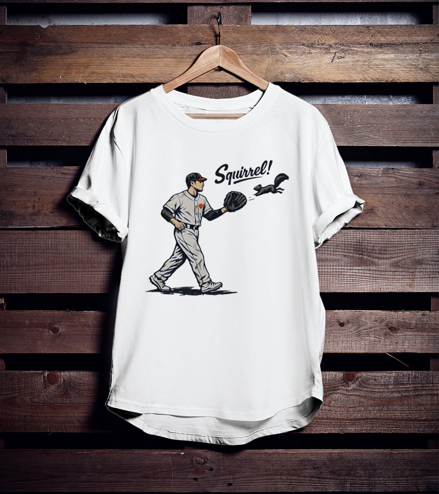 Baseball Player With Glove And Squirrel Chase T-Shirt
