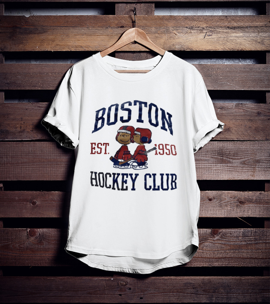 Boston Hockey Club Est 1950 Peanuts Characters Distressed T-Shirt