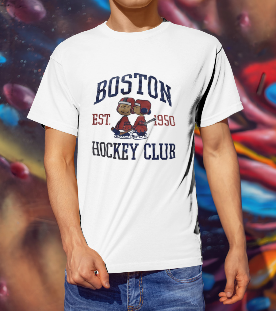 Boston Hockey Club Est 1950 Peanuts Characters Distressed T-Shirt