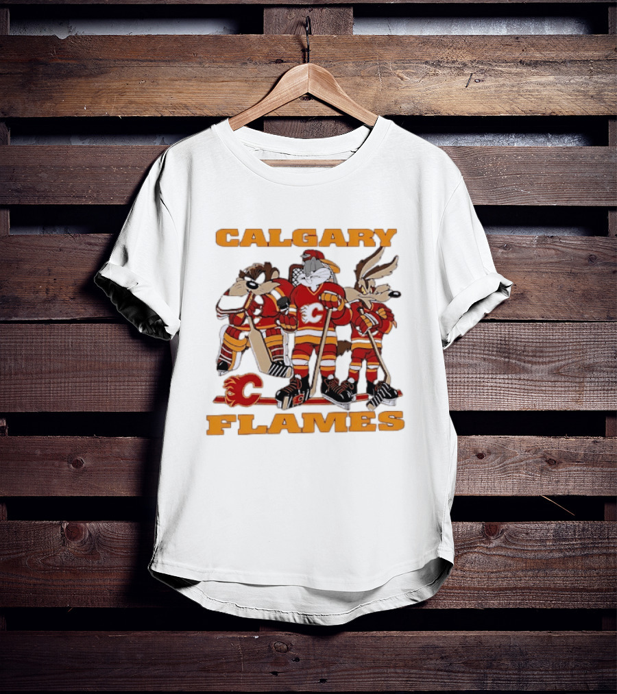 Calgary Flames Looney Tunes Bugs Bunny Hockey Team Characters T-Shirt