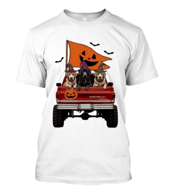 Chevrolet Halloween Dogs In Truck With Pumpkin And Bats T-Shirt