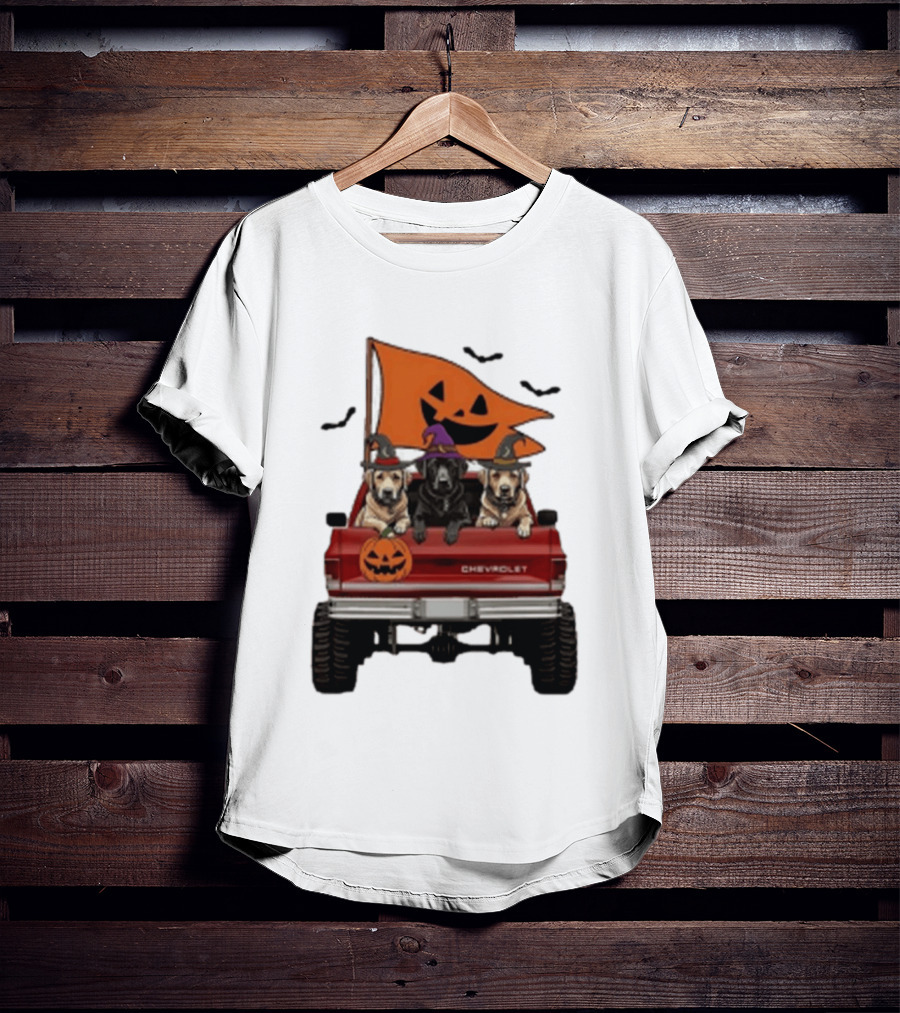 Chevrolet Halloween Dogs In Truck With Pumpkin And Bats T-Shirt
