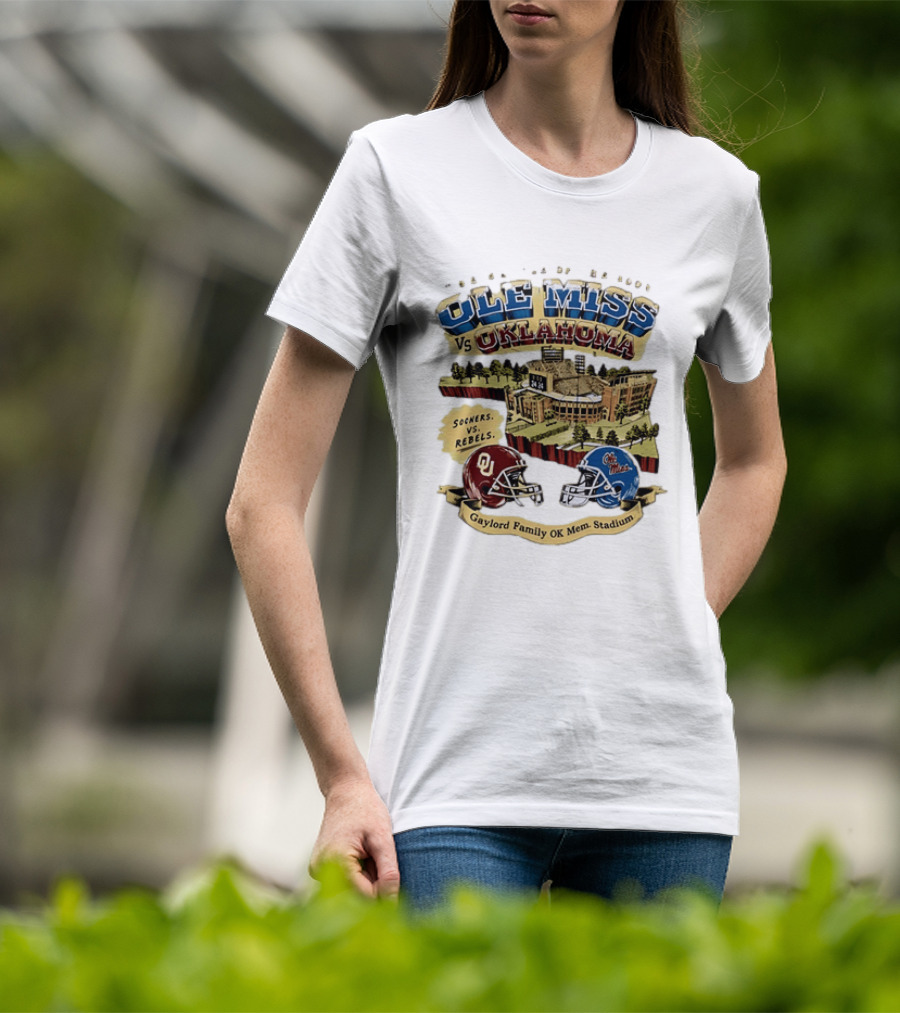 Ole Miss Vs Oklahoma Sooners Rebels Gaylord Family OK Mem Stadium T-Shirt