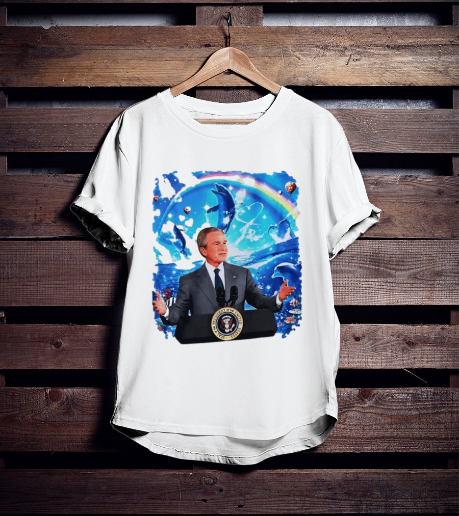 George W Bush Dolphins Coexist Peacefully With Rainbow And Ocean Scene T-Shirt