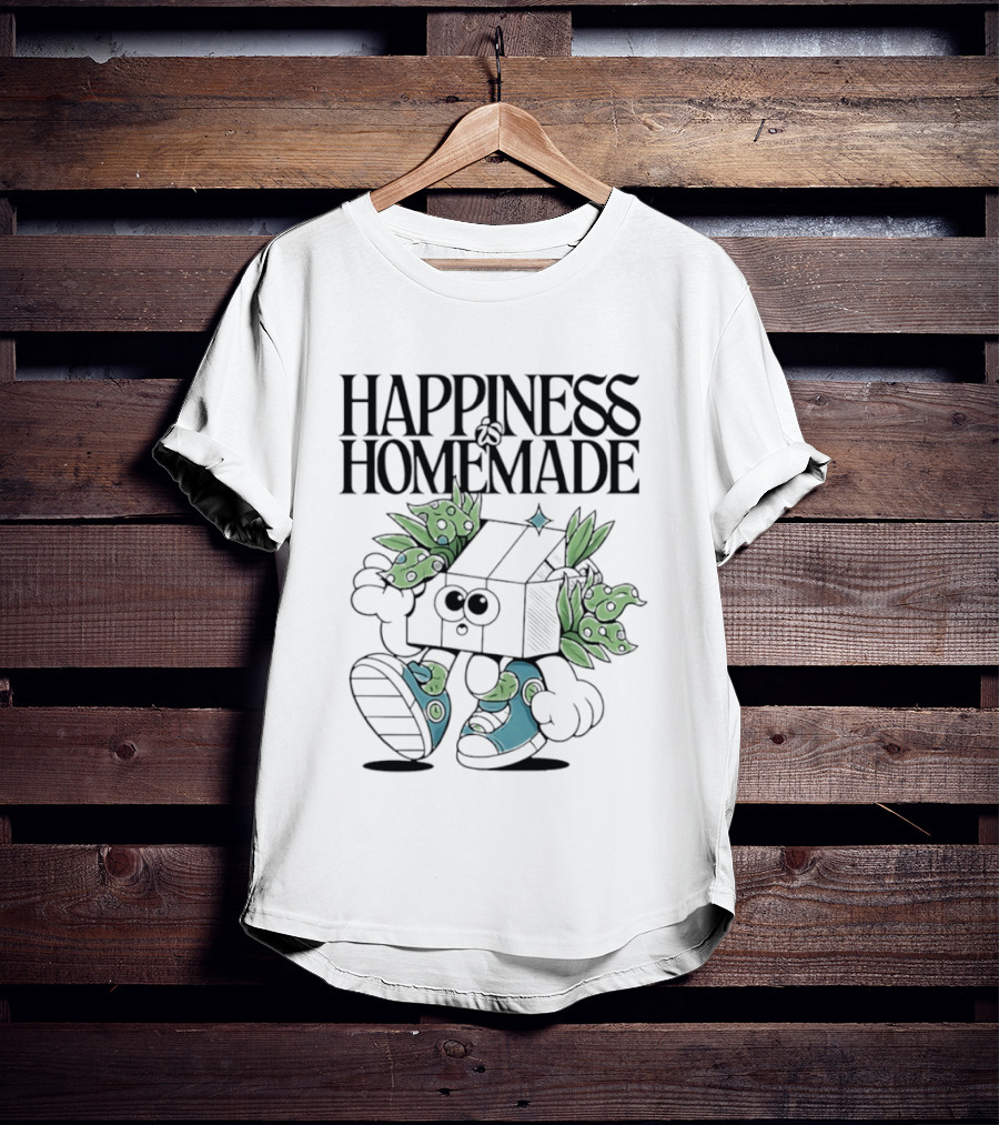 Happiness Is Homemade Cute Cartoon Box Character With Flowers T-Shirt