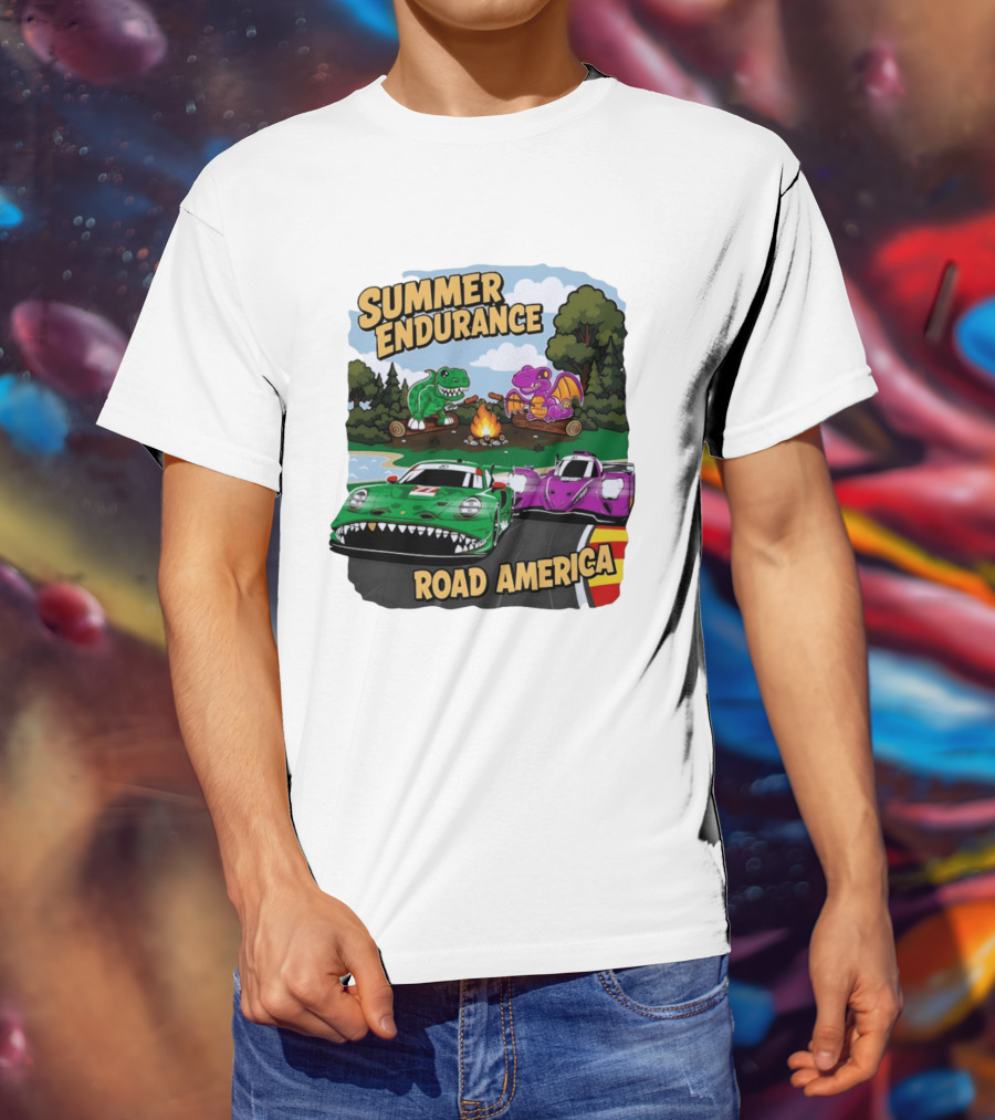 Summer Endurance Road America Racing With Dinosaurs And Dragons T-Shirt