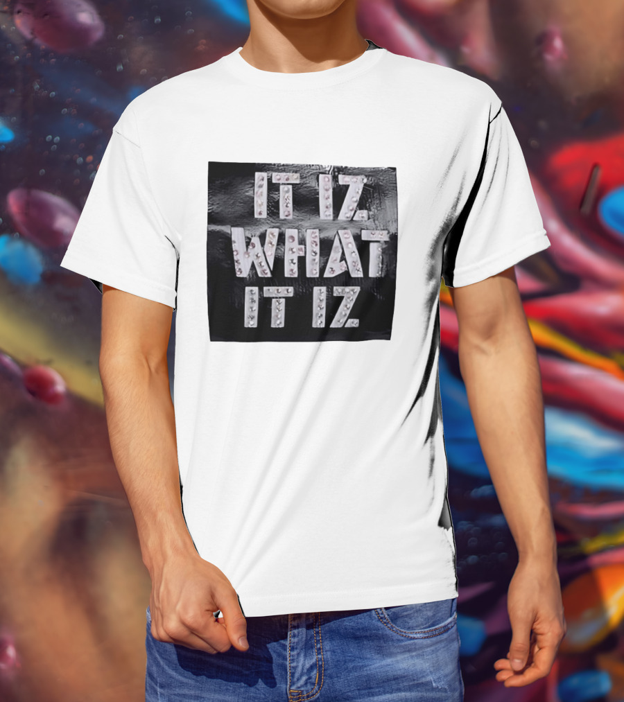It Iz What It Iz Rhinestone Sparkly Slang Black T-Shirt