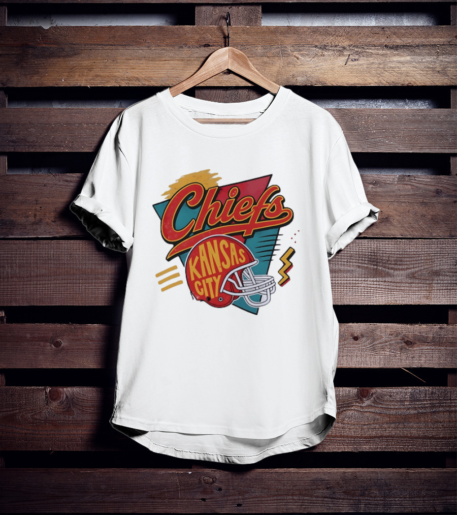 Kansas City Chiefs Helmet Retro Style Football T-Shirt