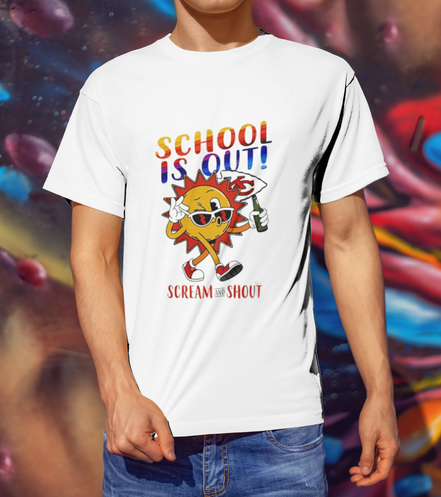 Kansas City Chiefs Sun Character School Is Out Scream And Shout T-Shirt