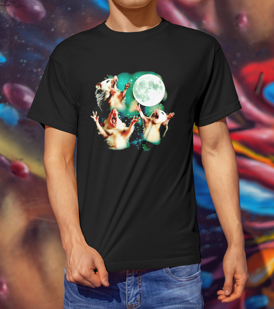Screaming Opossums Howling At The Moon Opossum Moonlight Night Sky T-Shirt
