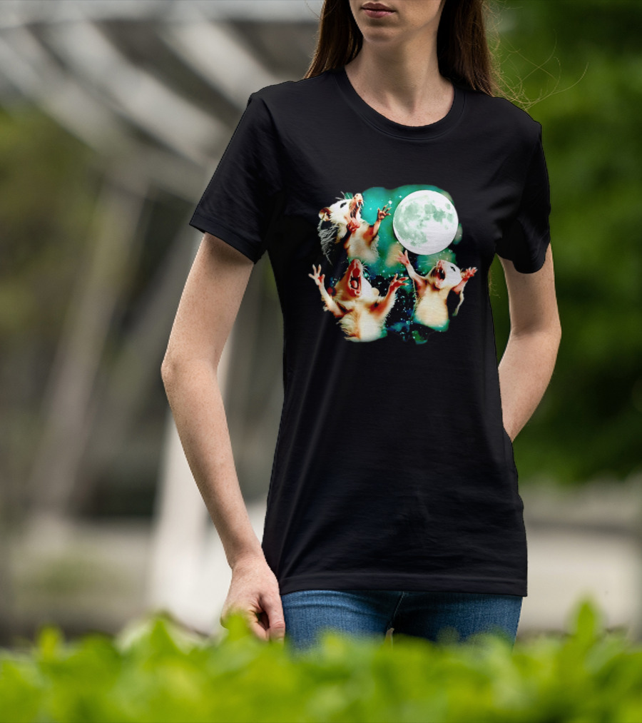 Screaming Opossums Howling At The Moon Opossum Moonlight Night Sky T-Shirt
