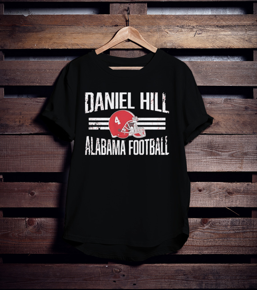 Daniel Hill Alabama Football Number 4 Red Helmet Distressed T-Shirt