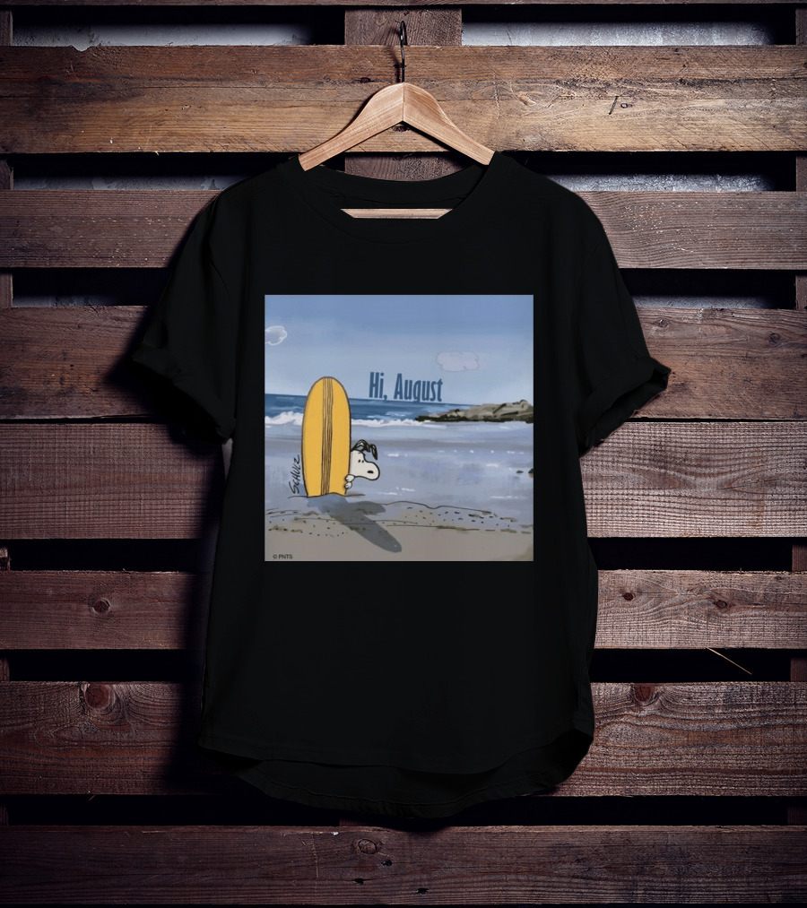 Snoopy Hi August Surfboard Beach Scene By Schulz T-Shirt