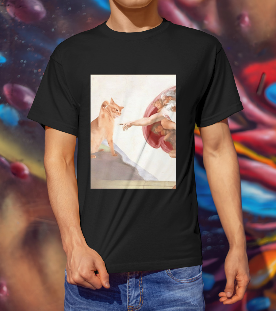 The Creation Of Adam With A Cat By Michelangelo T-Shirt