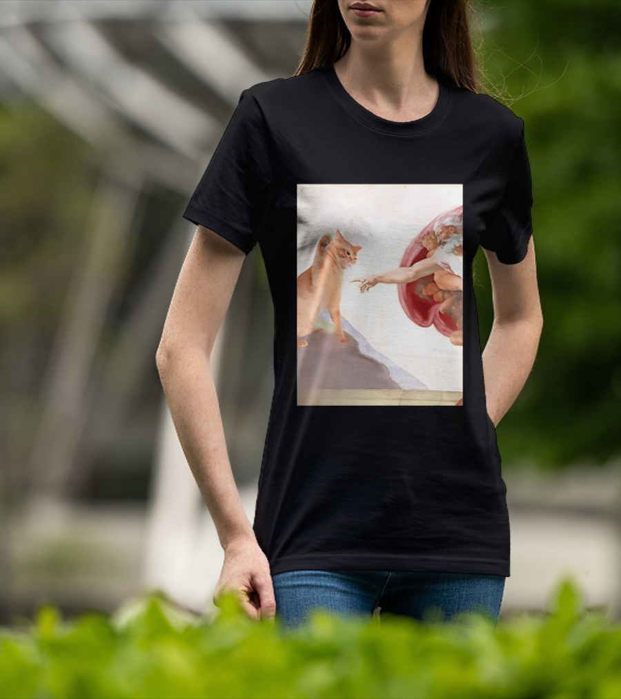 The Creation Of Adam With A Cat By Michelangelo T-Shirt