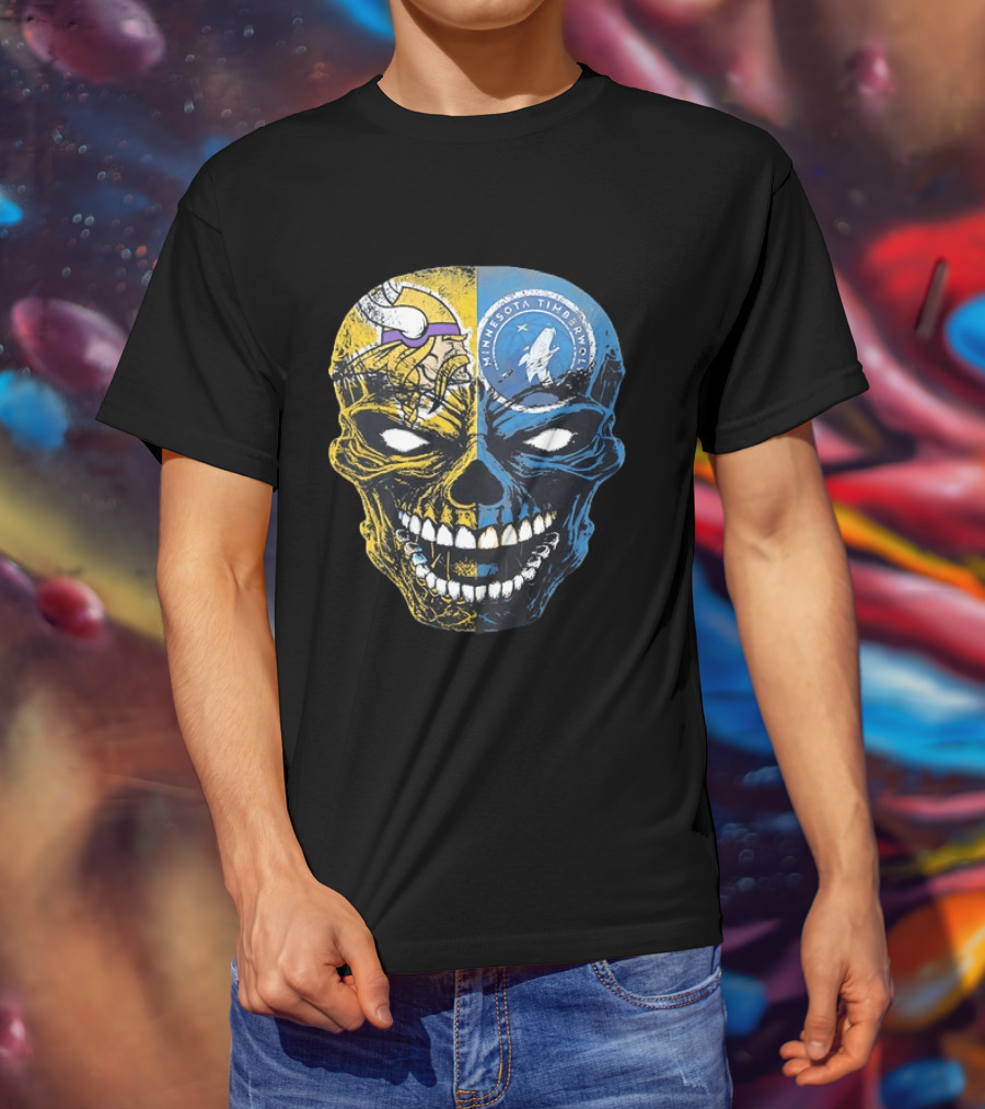Minnesota Vikings Timberwolves Skull Mashup T-Shirt