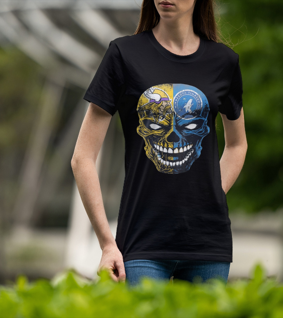 Minnesota Vikings Timberwolves Skull Mashup T-Shirt