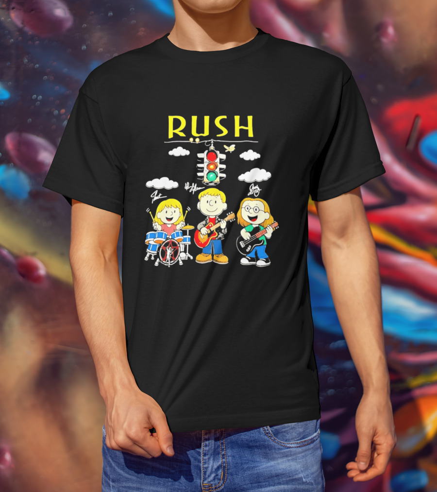Rush Band Peanuts Parody Neil Peart Cartoon Traffic Light T-Shirt