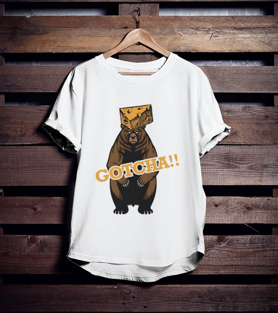 Bear Cheese Head Gotcha Green Bay Packers Fan T-Shirt