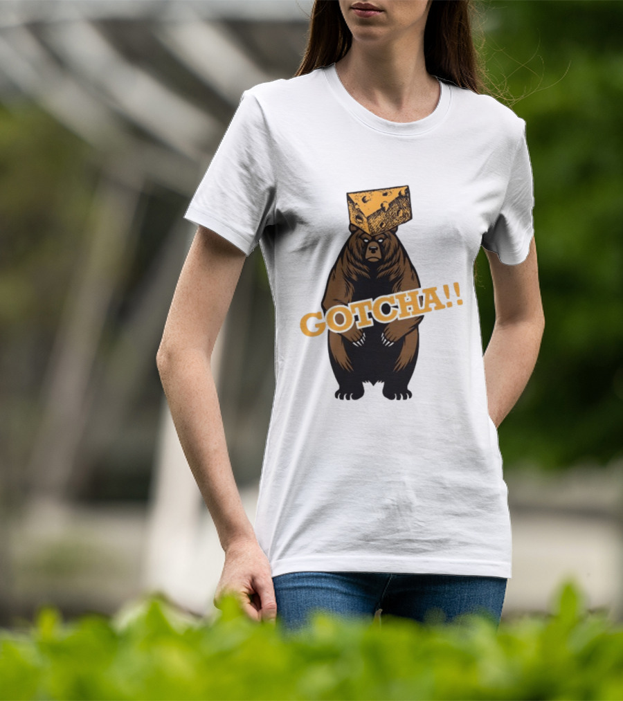 Bear Cheese Head Gotcha Green Bay Packers Fan T-Shirt