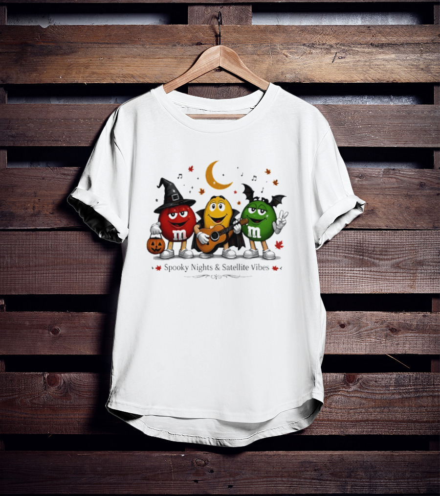 M&M's Spooky Nights & Satellite Vibes Halloween Pumpkin Witch Guitar Bat Moon T-Shirt