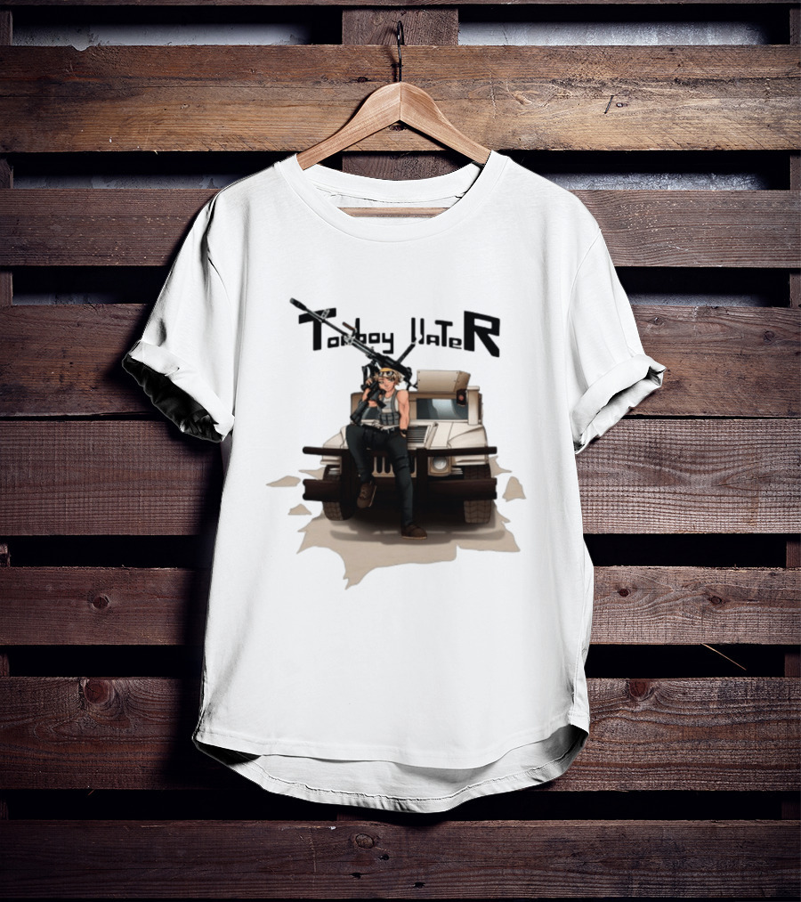 Tomboy Hater Anime Character With Gun And Armored Vehicle T-Shirt