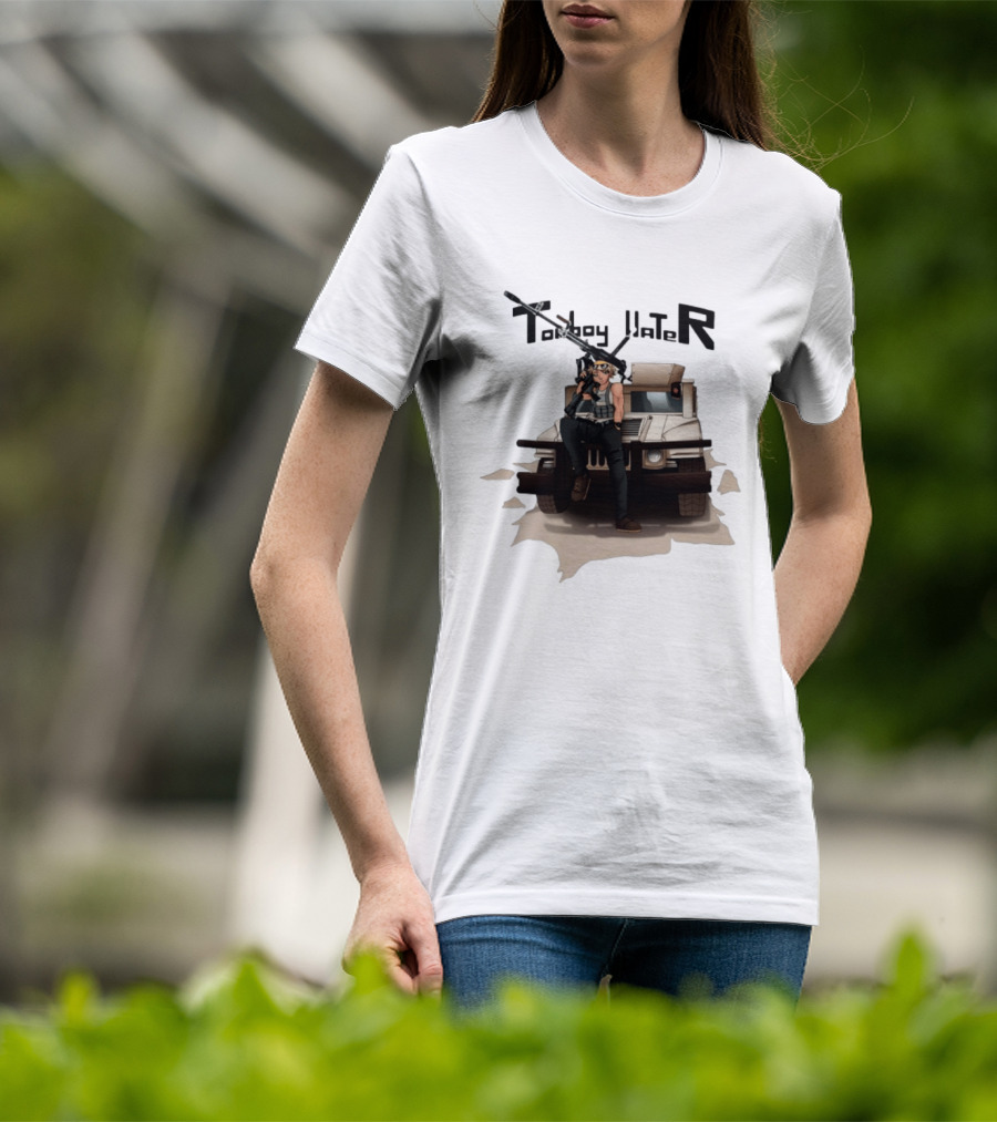 Tomboy Hater Anime Character With Gun And Armored Vehicle T-Shirt
