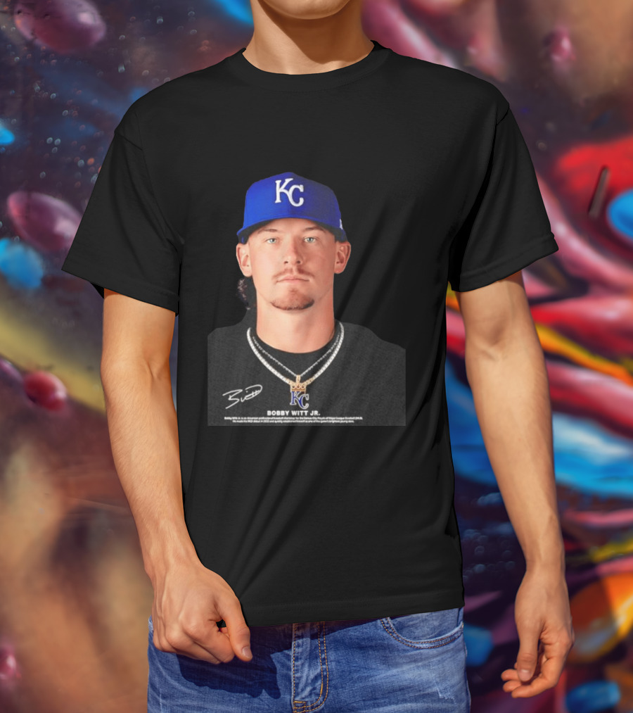 Bobby Witt Jr Kansas City Royals MLB Player Portrait Featuring KC Cap And Signature T-Shirt