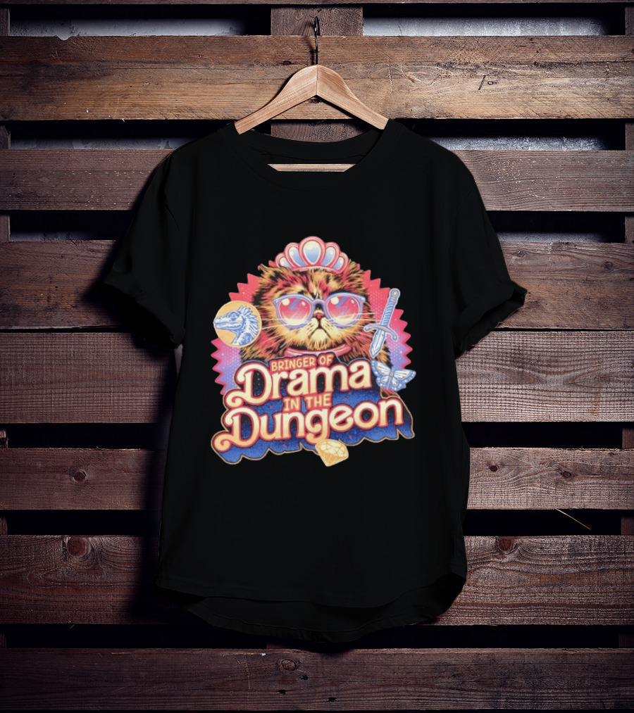 Bringer Of Drama In The Dungeon Cat With Raptor Dagger Butterfly Diamond T-Shirt