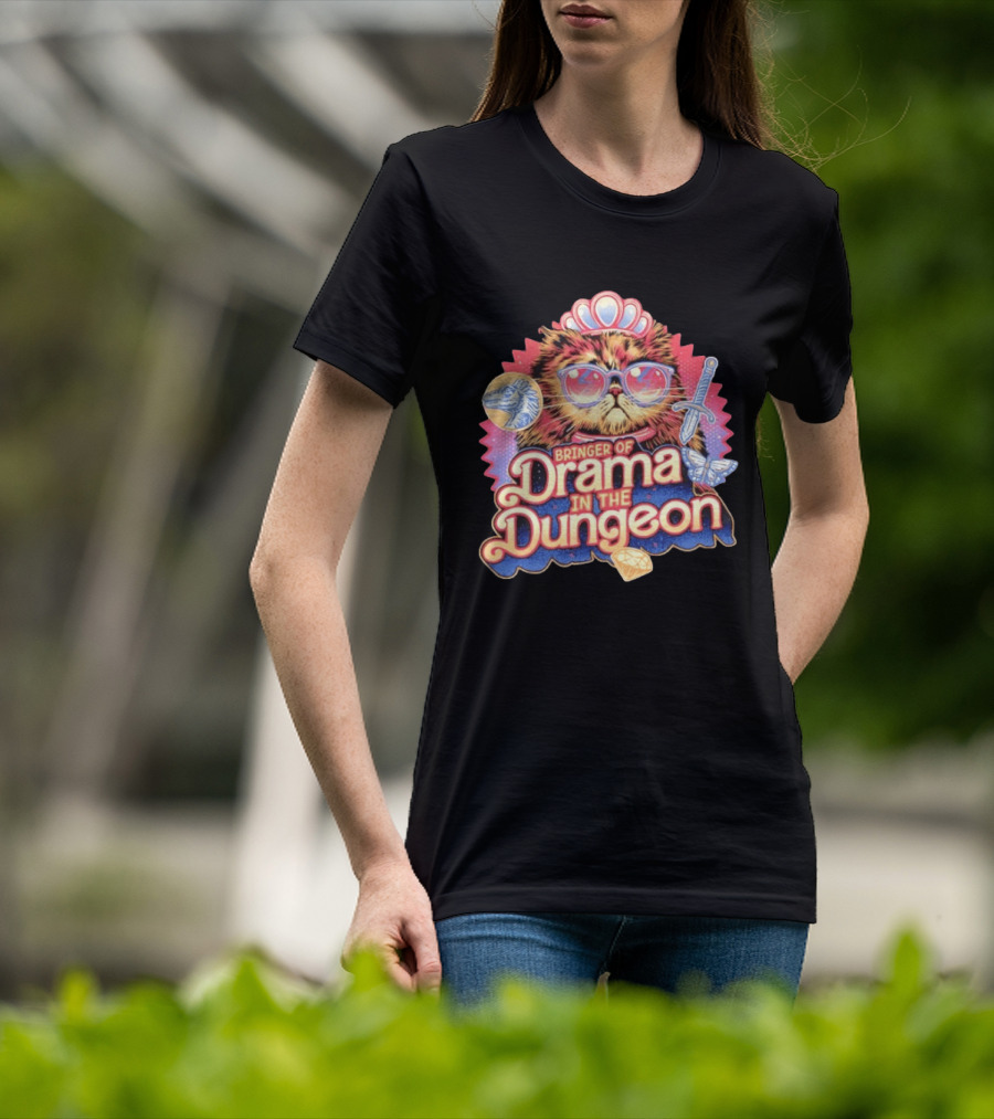 Bringer Of Drama In The Dungeon Cat With Raptor Dagger Butterfly Diamond T-Shirt
