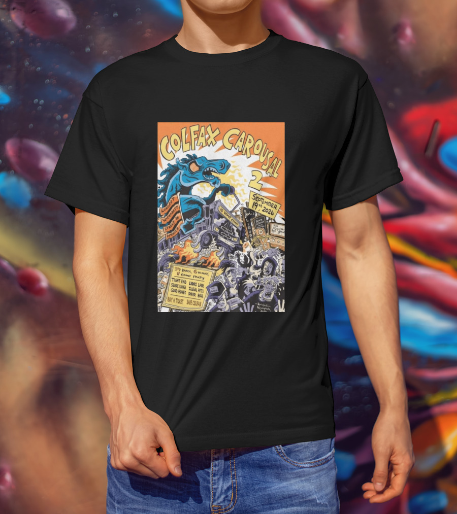Colfax Carousal 2 Longest Wickedest Street September 19th 2026 Bands Venues Gory Party Denver CO T-Shirt