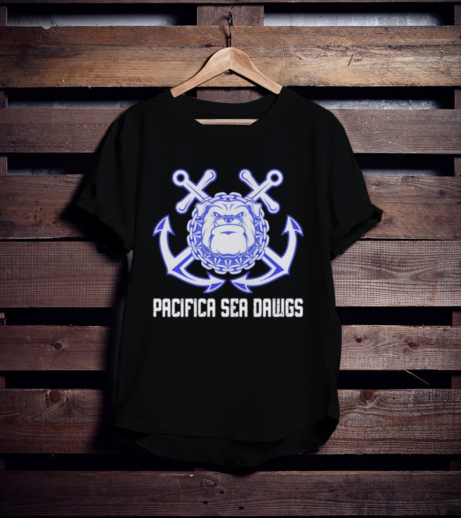 Pacifica Sea Dawgs Bulldog Anchor Crossed Swords Sports Team T-Shirt