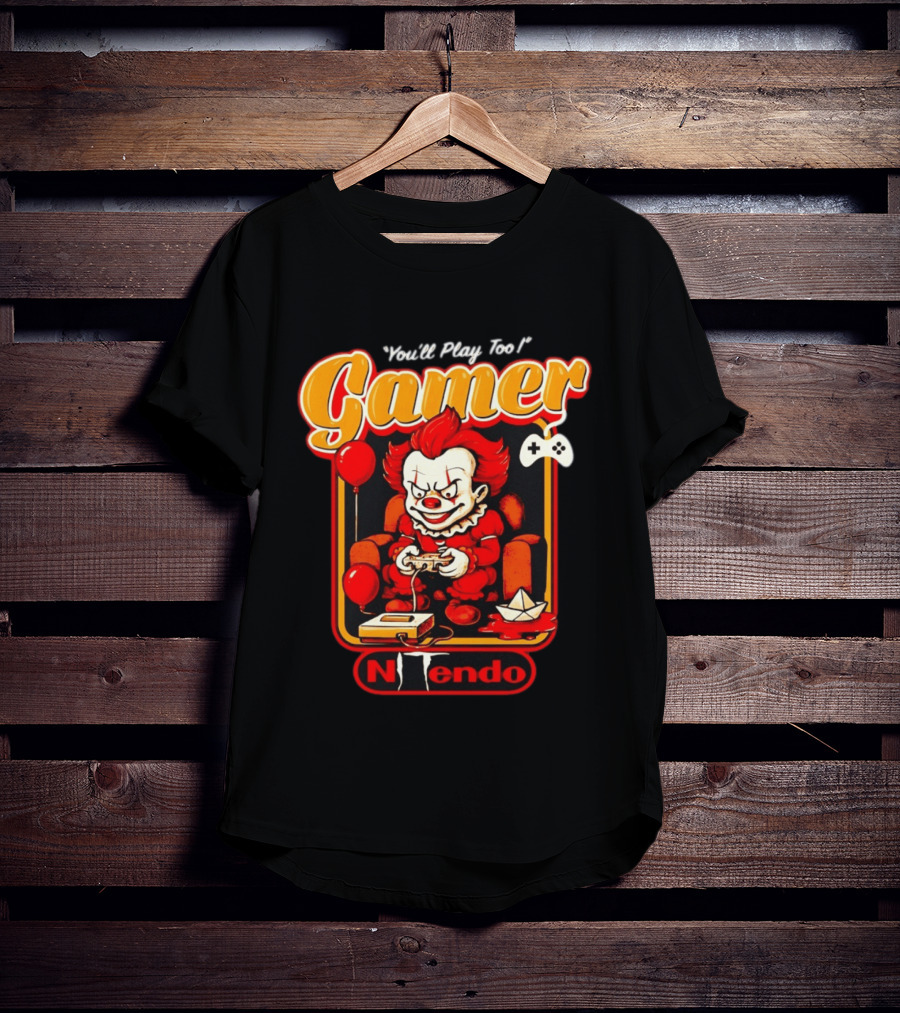 You'll Play Too Pennywise Gamer Nintendo Controller Balloons T-Shirt