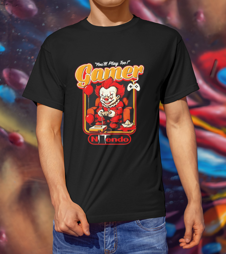 You'll Play Too Pennywise Gamer Nintendo Controller Balloons T-Shirt